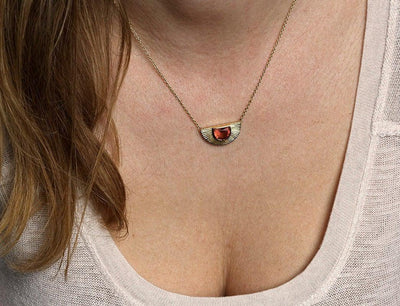 Gold chain necklace with half moon oregon sunstone