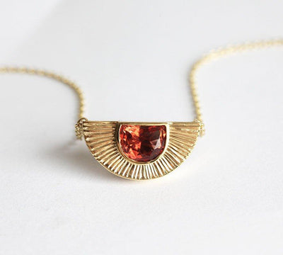 Gold chain necklace with half moon oregon sunstone