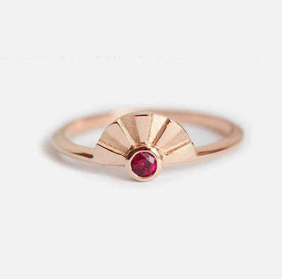 Round Ruby Solitaire Gold Sun Ring