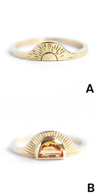 Sunrise Diamond Ring Set With Matching Diamond Eternity Band - Capucinne