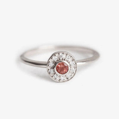 Sunstone Halo Diamond Ring, Rose Gold Sun Ring-Capucinne