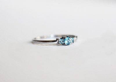 Swiss Blue Topaz Ring, Blue Engagement Ring, Three-Stone Ring-Capucinne