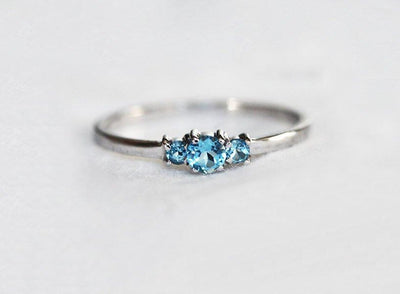 Swiss Blue Topaz Ring, Blue Engagement Ring, Three-Stone Ring-Capucinne