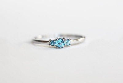 Swiss Blue Topaz Ring, Blue Engagement Ring, Three-Stone Ring-Capucinne