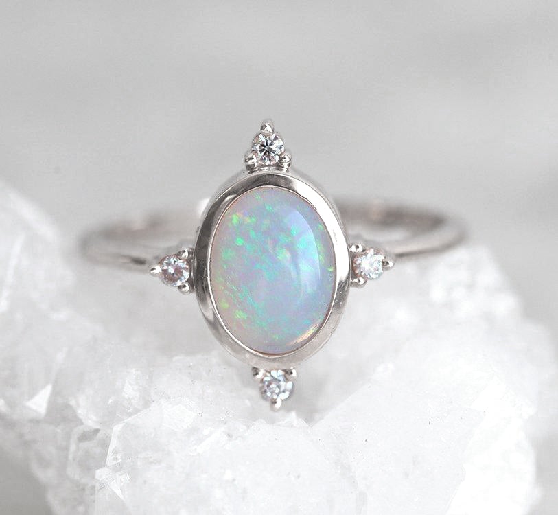 Ready To Ship Oval Raw Opal Ring for Women, order Silver Opal Engagement Ring, Raw Gemstone Jewelry, Raw Stone Jewelry, Genuine Opal Ring