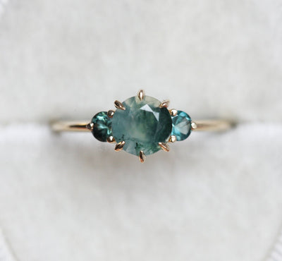 Taia Moss Agate Ring With Teal Tourmalines-Capucinne