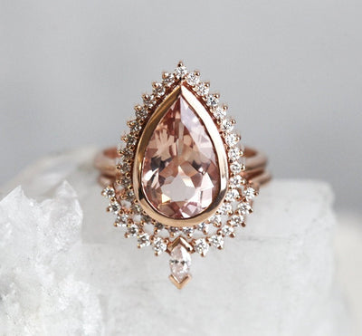 Pear Morganite Ring with Side Small White Diamonds