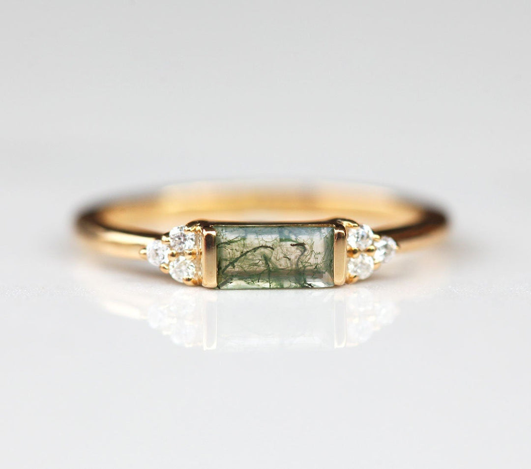 Natural Moss Agate Ring-Baguette Shaped-Gold orders Ring-Silver Ring-Delicate Ring-Stacking Ring-Promise-Anniversary Ring for Women-