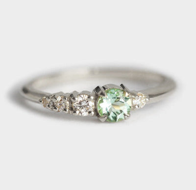 Mint Green Tourmaline Cluster Ring with White Diamonds Asymmetrically Aligned
