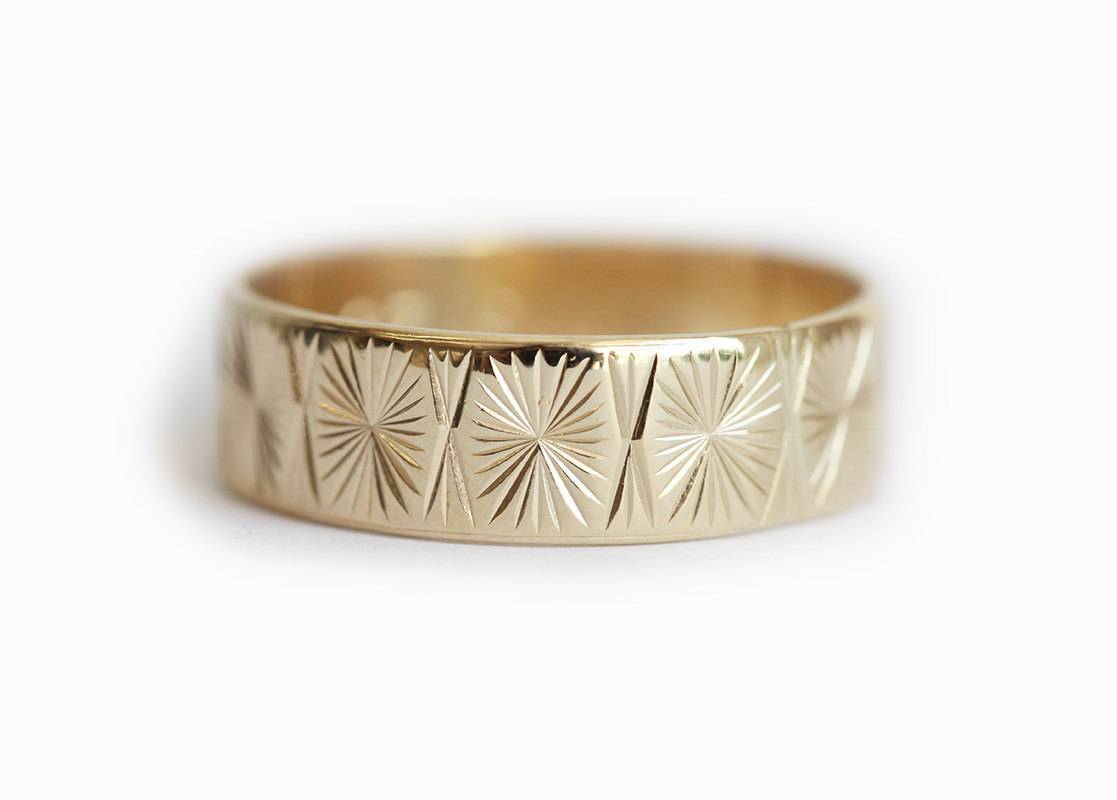 TEXTURED RING, SOLID GOLD BAND RING-Capucinne