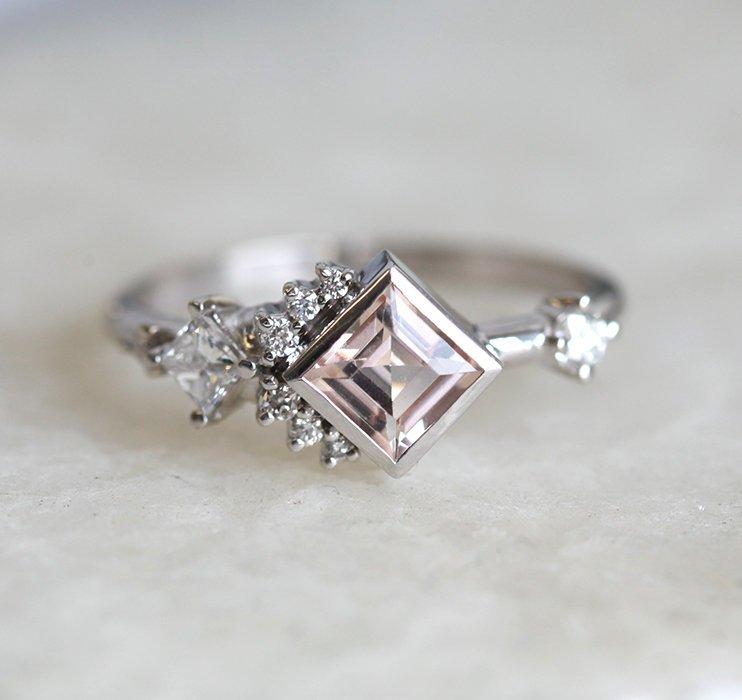 Peach Pink Morganite Diamond Cluster Ring
