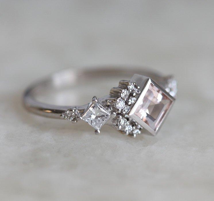 Peach Pink Morganite Diamond Cluster Ring