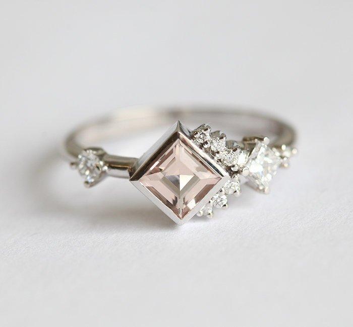 Peach Pink Morganite Diamond Cluster Ring