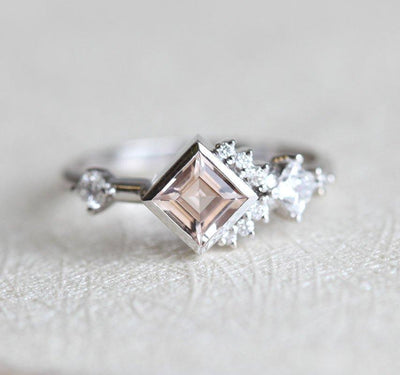 Peach Pink Morganite Diamond Cluster Ring