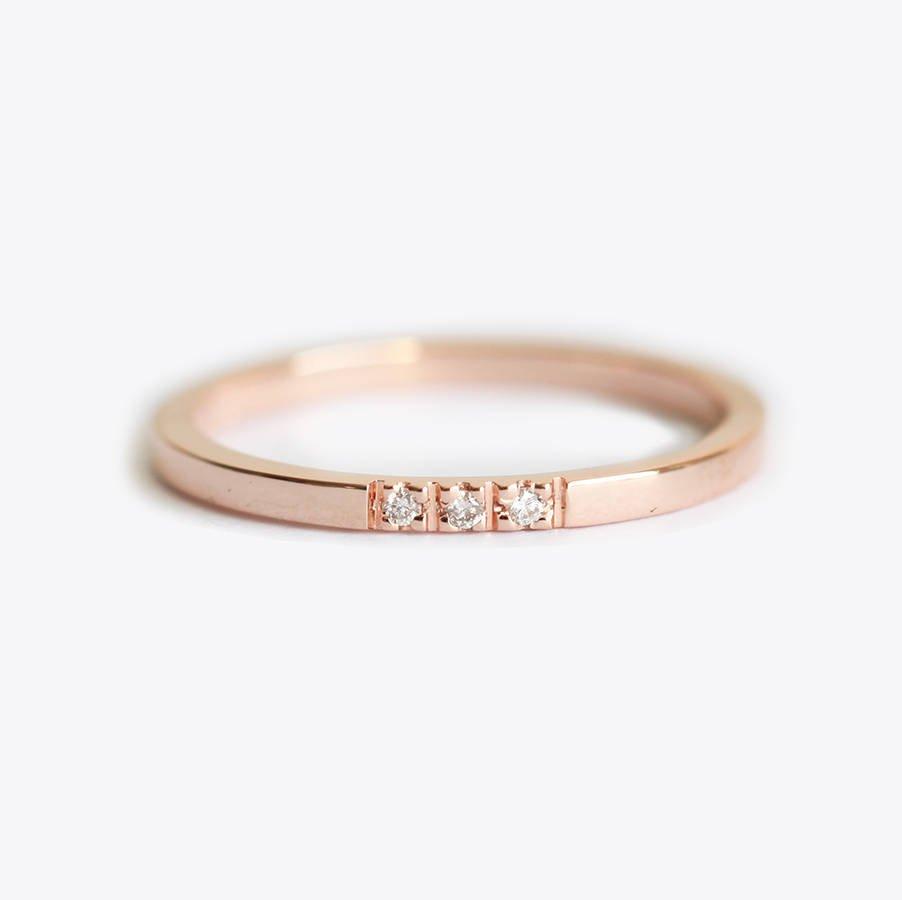 3-stone Round White Diamond Wedding Band