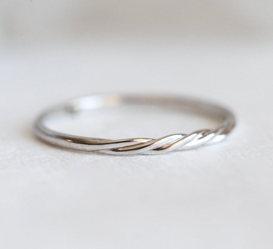 Thin Wedding Band Twisted Ring 18K White Gold