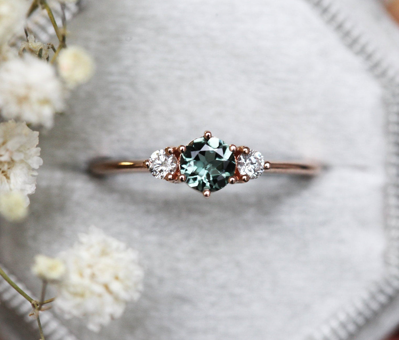 Three-Stone Mint Tourmaline And Diamond Engagement Ring