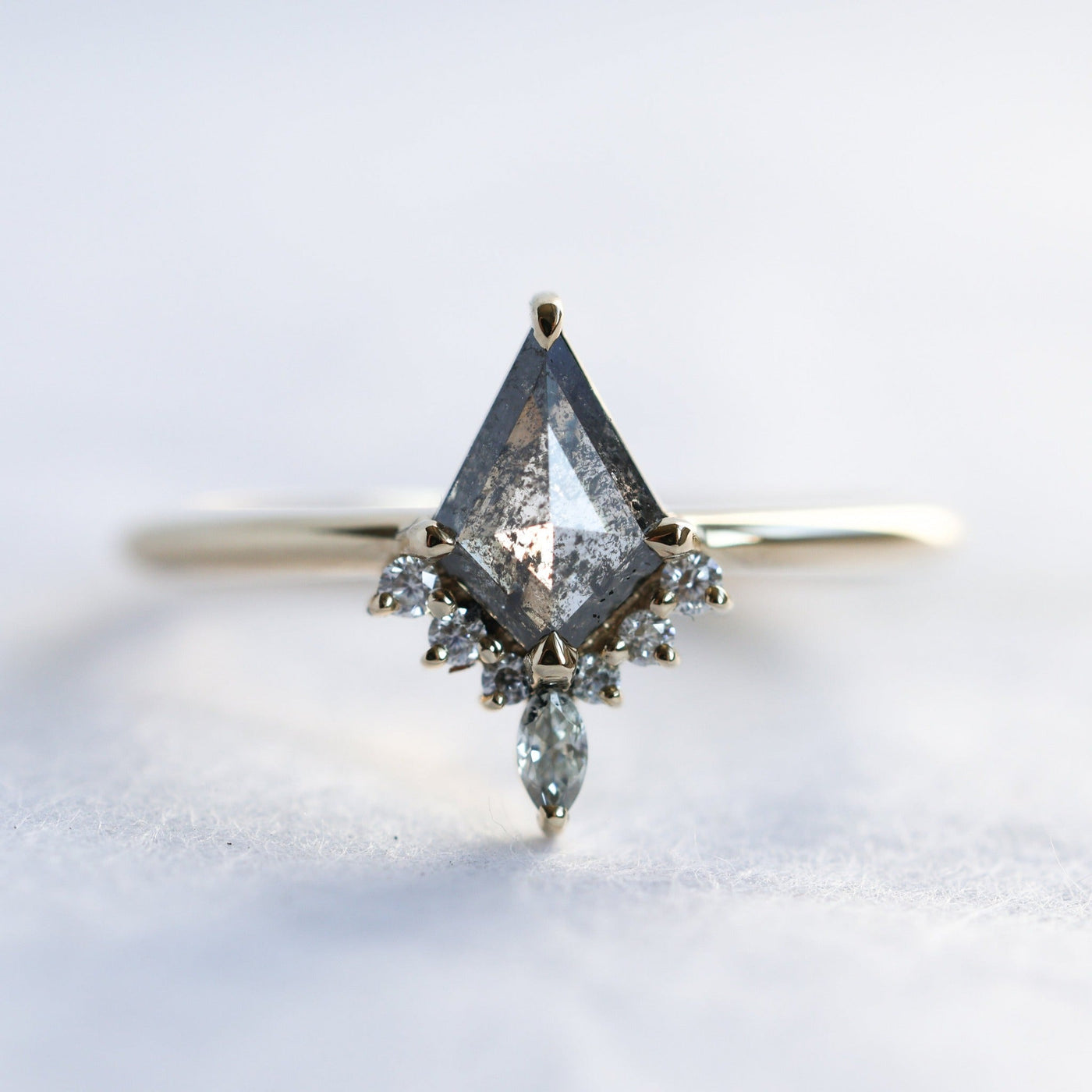 Kite Salt & Pepper Diamond Ring with Side Natural Diamonds