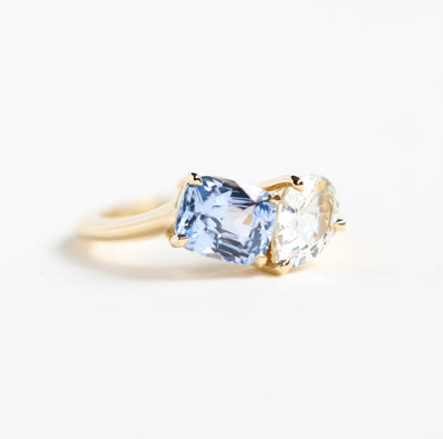 Toi et moi ring, Light blue sapphire ring cluster - Capucinne