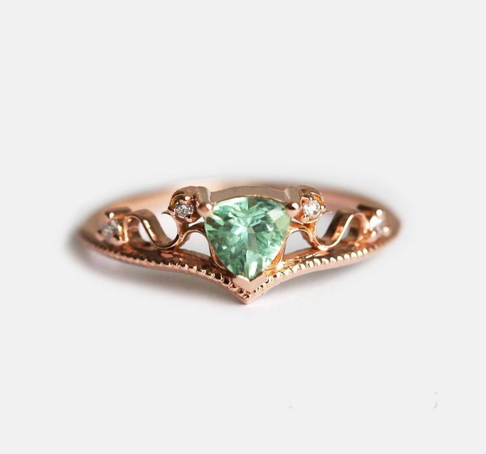 Green Trillion-Shape Tourmaline Vintage Diamond Ring Set