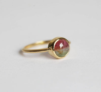 Watermelon Round Tourmaline Engagement Ring