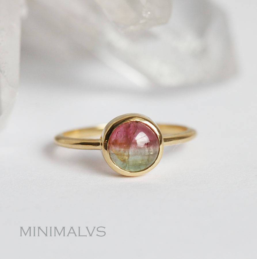 Watermelon Round Tourmaline Engagement Ring