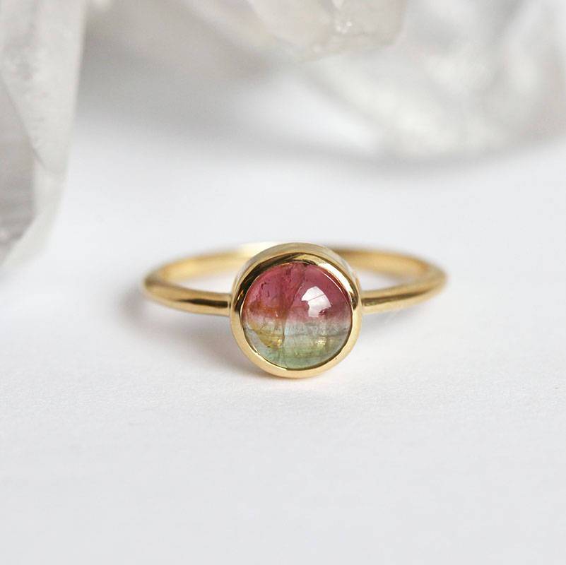 Watermelon Round Tourmaline Engagement Ring