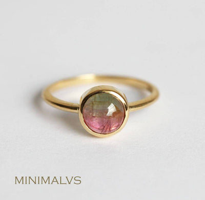 Watermelon Round Tourmaline Engagement Ring