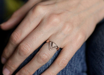 Triangle Diamond Engagement Ring, Black Diamond Ring-Capucinne