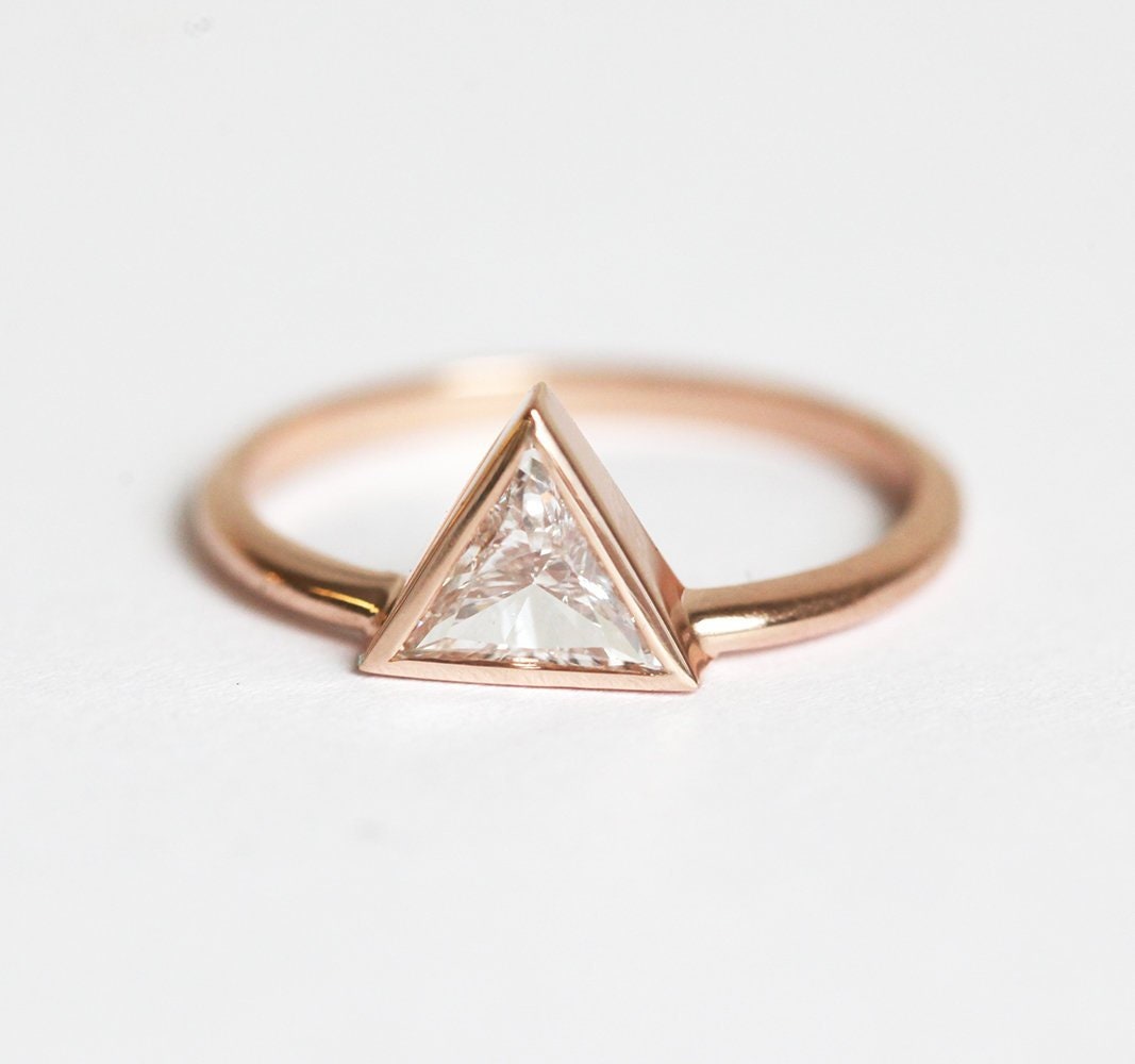 Triangle Diamond Ring, Triangle Engagement Ring In Rose Gold-Capucinne
