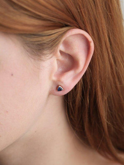 Trillion-cut blue sapphire stud earrings
