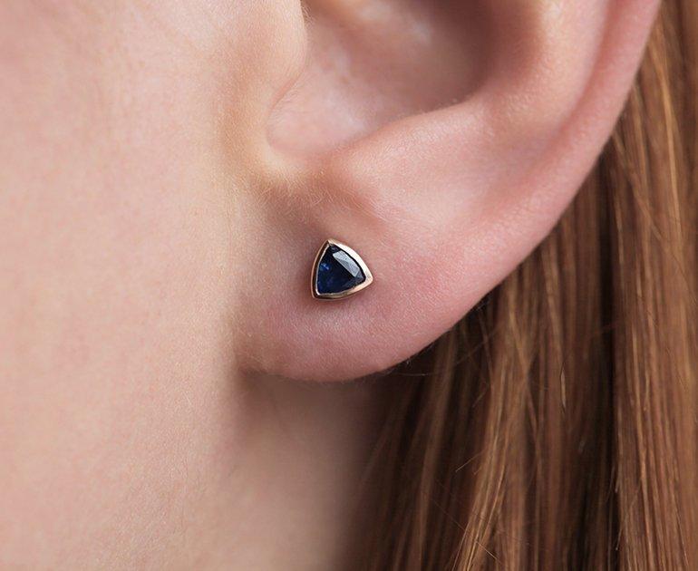 Trillion-cut blue sapphire stud earrings