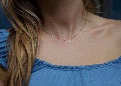 Gold necklace with trillion-cut white diamond