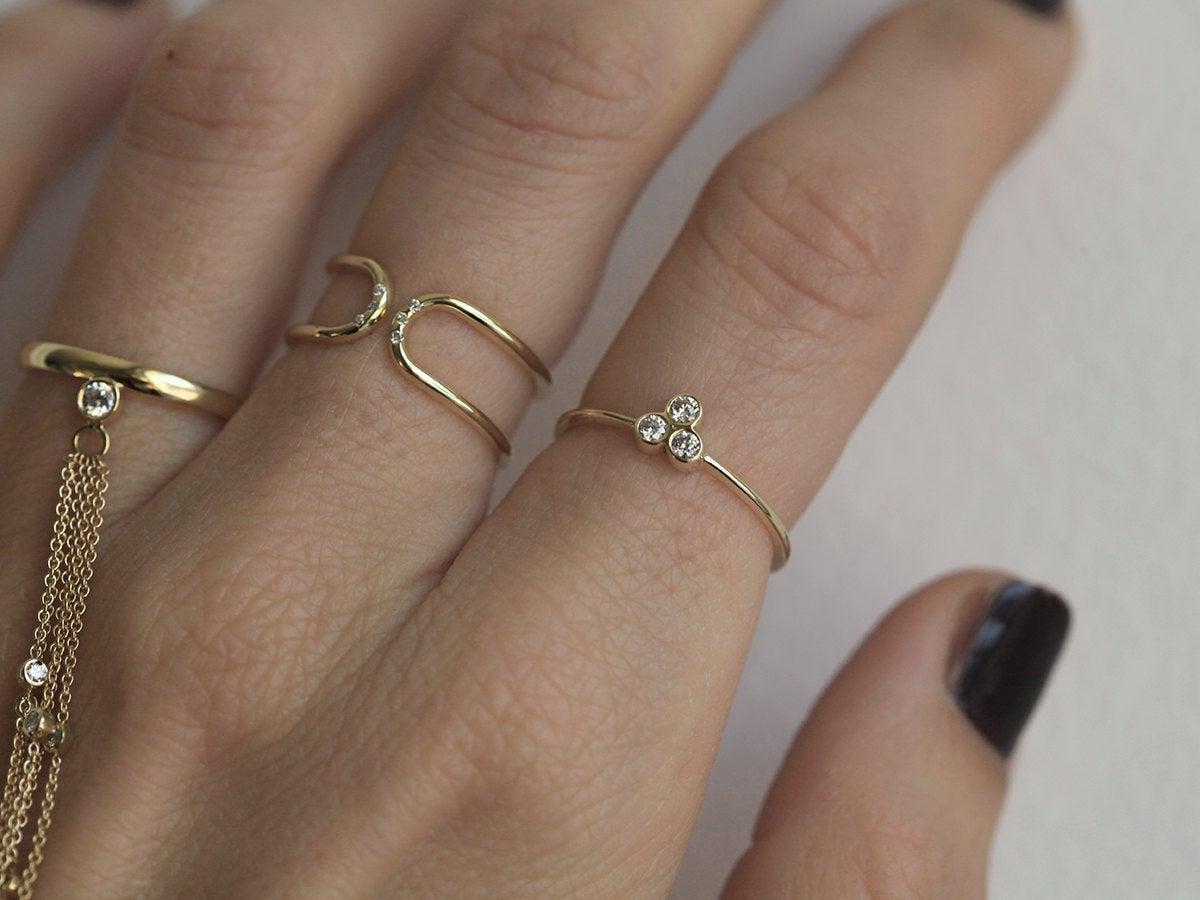 Trio Diamond Ring, Simple Gold Diamond Ring-Capucinne