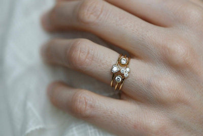 Trio Diamond Ring, Simple Gold Diamond Ring-Capucinne