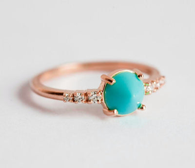 Round Turquoise Engagement Ring with Side White Diamonds