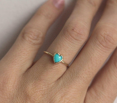 Heart Shaped Turquoise Gold Solitaire Wedding Ring