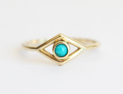 Evil Eye Shape Ring with Round Turquoise Gemstone Centerpiece