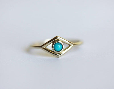 Evil Eye Shape Ring with Round Turquoise Gemstone Centerpiece