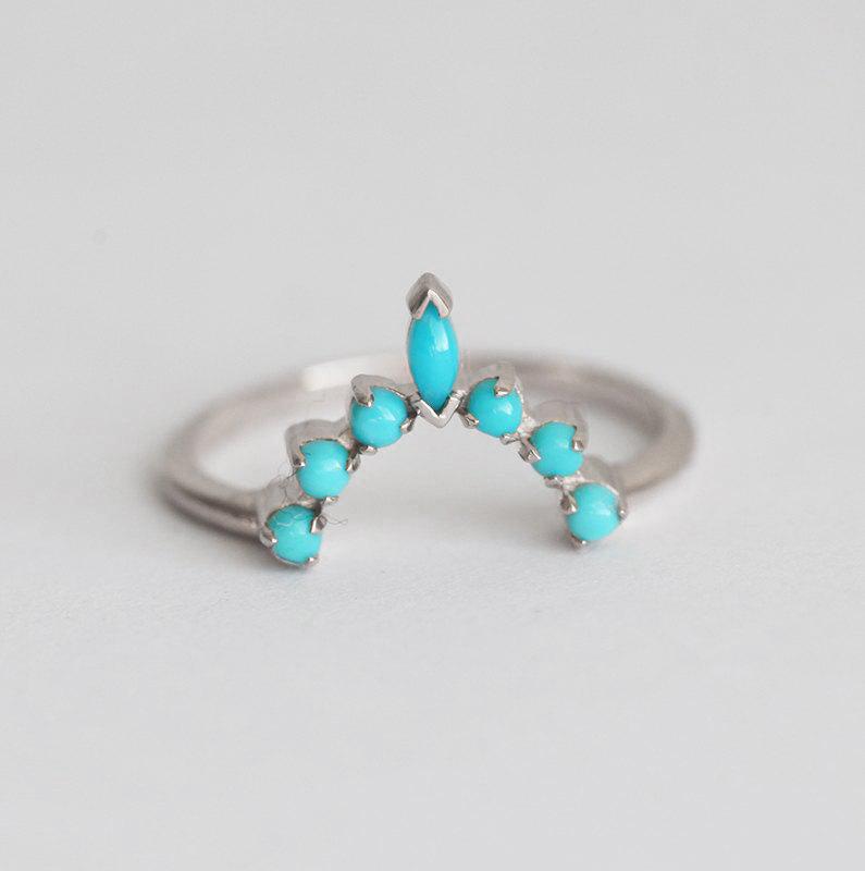 Round and Marquise Cut Turquoise Wedding Ring