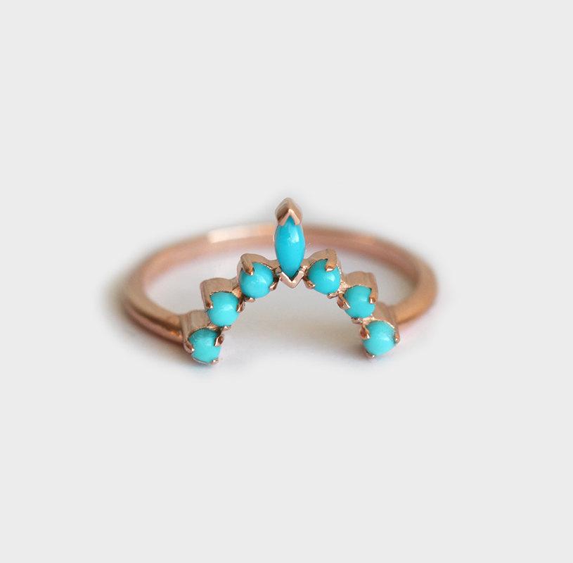 Round and Marquise Cut Turquoise Wedding Ring