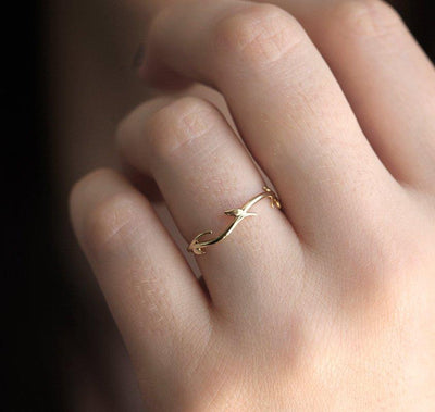 TWIG RING, 14K GOLD FLORAL RING-Capucinne