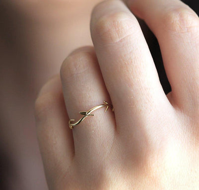 TWIG RING, 14K GOLD FLORAL RING-Capucinne