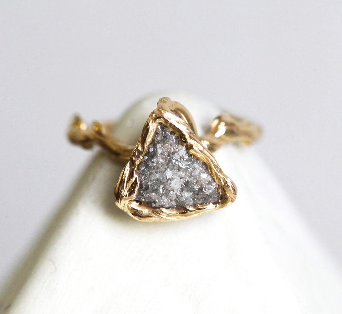 Triangle-cut raw diamond ring in gold