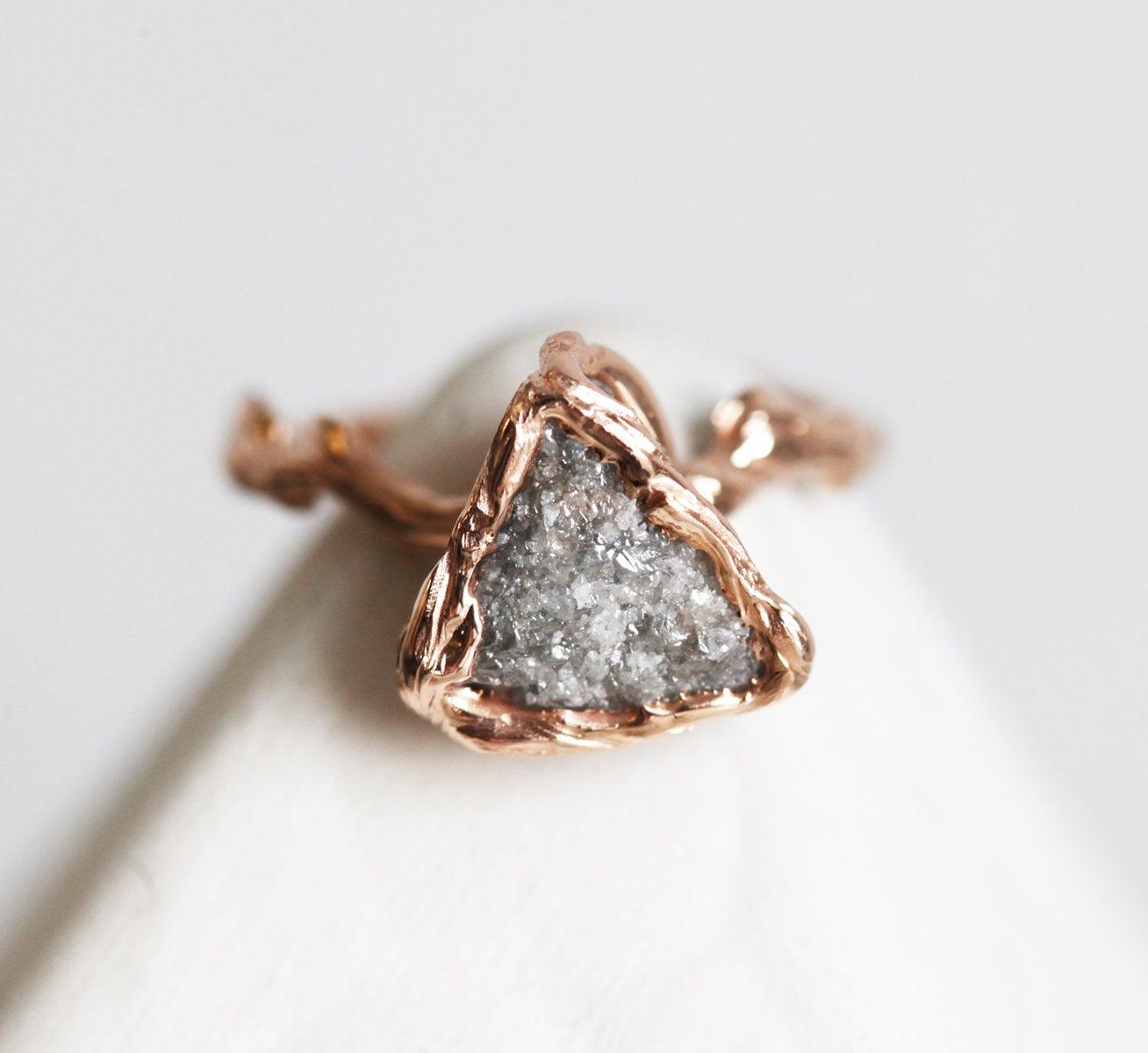 Triangle-cut raw diamond ring