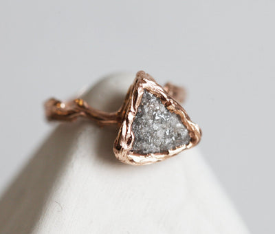 Triangle-cut raw diamond ring
