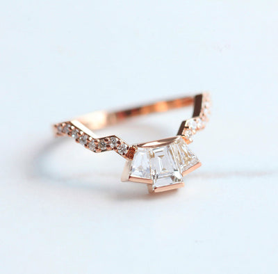 Baguette-shaped white diamond ring with diamond pave