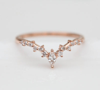 Nested marquise-cut white diamond cluster wedding band