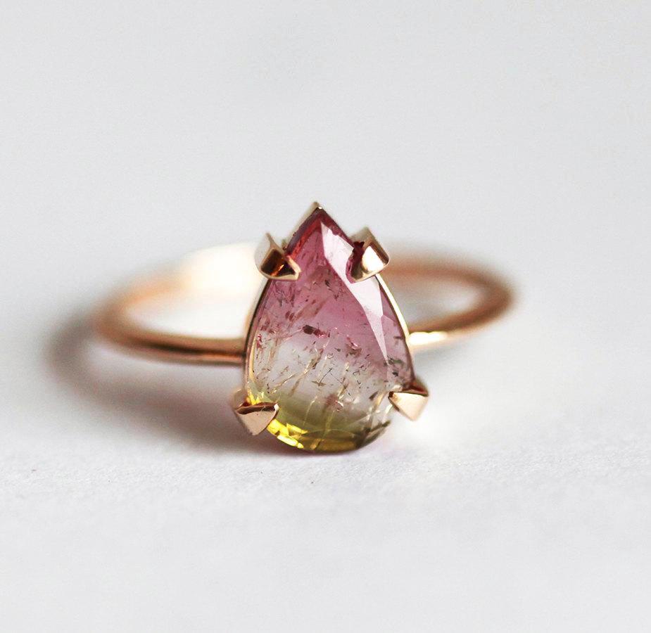 Solitaire-Style Pear Watermelon Tourmaline Rose Gold Ring