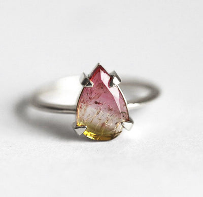 Solitaire-Style Pear Watermelon Tourmaline White Gold Ring